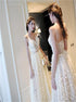 A Line Spaghetti Straps Floor Length Sleeveless Tulle Appliques Lace Up Prom Dress LBQ2845