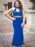 Two Piece Mermaid Satin Appliques Lace Up Prom Dress LBQ3797