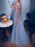 A Line Sweetheart Blue Lace Beadings Prom Dresses LBQ3171