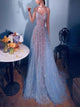 A Line Sweetheart Blue Lace Beadings Prom Dresses 