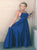 A Line Spaghetti Straps Navy Blue Prom Dresses