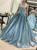 Sweep Train Sleeveless Blue Prom Dresses