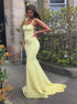 Spaghetti Straps Sweetheart Yellow Mermaid Satin Prom Dress with Beadings LBQ3182