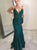 Green Spaghetti Strap Open Back Mermaid Satin Prom Dresses