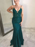 Green Spaghetti Strap Open Back Mermaid Satin Prom Dresses LBQ1965