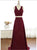 A Line Two Piece V Neck Burgundy Chiffon Criss Cross Prom Dresses 