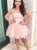 Sparkle Beaded Cap Sleeves Pink Short Prom Dresses