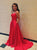 A Line Red Spaghetti Straps Lace Up Prom Dresses