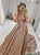 A Line Gold V Neck Sequin Prom Dresses