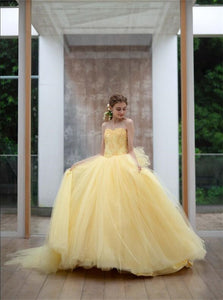 Sweetheart Yellow Tulle Ball Gown Lace Up Prom Dresses