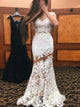 V Neck  Open Back White Prom Dresses