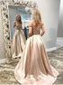 A Line Off the Shoulder Sweep Train Beadings Pockets Evening Dresses LBQ3107