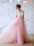 A Line Scoop Pink Tulle Prom Dress with Appliques LBQ2627