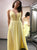  V Neck A Line Yellow Chiffon Lace Up Prom Dresses