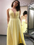 V Neck A Line Yellow Chiffon Lace Up Prom Dress with Slit LBQ2646