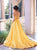 Sweep Train Yellow Lace Up Evening Dresses