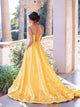 Sweep Train Yellow Lace Up Evening Dresses