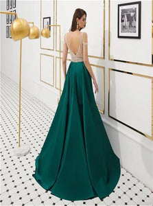 Off the Shoulder Emerald Green Beadings Prom Dresses
