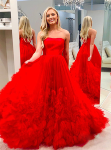 Sweep Train Red Evening Dresses