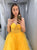 A Line Yellow Spaghetti Straps Sweetheart Tulle Pleats Prom Dresses