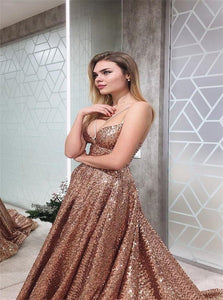 Sweep Train Golden Evening Dresses
