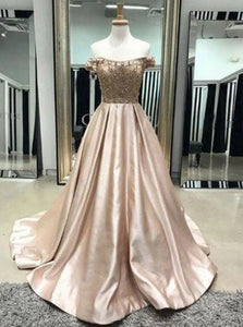Champagne Satin Prom Dresses
