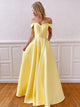 Yellow Pleats Beadings Prom Dresses