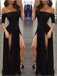 Sweep Train Black Evening Dresses with Slit