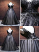 Black V Neck Tulle Prom Dresses 