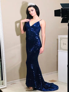 Sweep Train Blue Evening Dresses