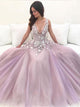 Pink Chiffon Sleeveless Prom Dresses with Sweep Train