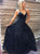 A Line Dark Navy Spaghetti Straps Lace Prom Dresses