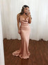 Pink Spaghetti Straps Mermaid Satin Prom Dress LBQ2202