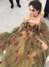 A Line Off the Shoulder Floral Tulle Prom Dress LBQ2881