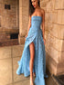 A Line Slit Backless Applique Prom Dress LBQ1004