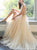 A Line V Neck Tulle Sequins Open Back Prom Dresses