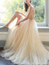 A Line V Neck Tulle Sequins Open Back Prom Dress LBQ0567