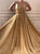 Sequins Spaghetti Straps V Neck Gold Prom Dresses