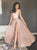 A Line Two Piece Scoop Pink Chiffon Prom Dress with Slit