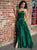 Straps Emerald Green Satin Criss Cross Prom Dresses with Slit 