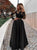 A Line Two Piece Scoop Long Sleeves Floor Satin Prom Dresses 