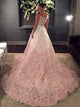 V Neck Organza Ball Gown Prom Dresses with Appliques LBQ1893