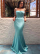 Mermaid Spaghetti Straps Sleeveless Blue Prom Dresses