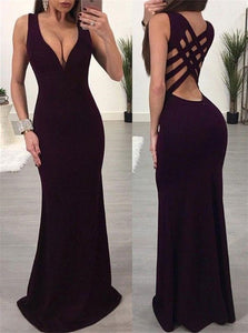 Mermaid V Neck Criss Cross Prom Dresses 