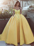 Off the Shoulder Ball Gown Appliques Satin Prom Dress LBQ1805