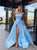 Strapless Side Slit Satin Prom Dresses with Ribbon