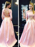 A Line Bateau Long Sleeves Open Back Beadings Satin Prom Dress LBQ2863