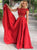 A Line Red Two Pieces Scoop Beadings Cap Sleeves Satin Prom Dresses