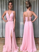 Spaghetti Straps A Line Chiffon Lace Up Prom Dresses with Slit 
