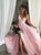Pink Chiffon Pleats Prom Dresses with Sweep Train